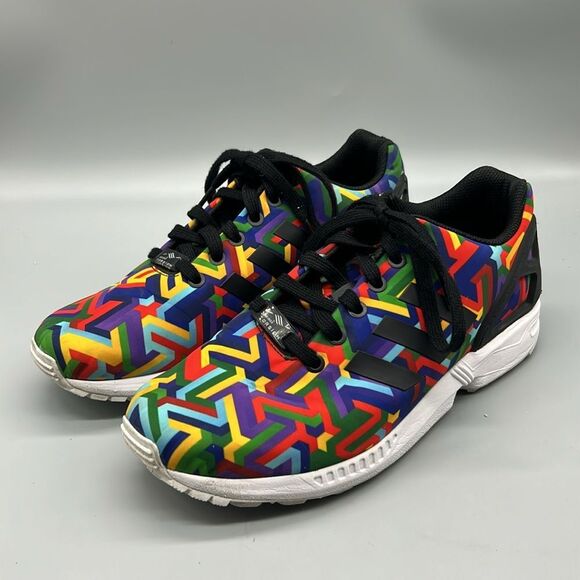 ADIDAS ZX FLUX MENS ATHLETIC SHOES MULTICOLOR GEOMETRIC PRINT SZ 7.5 - Picture 2 of 8